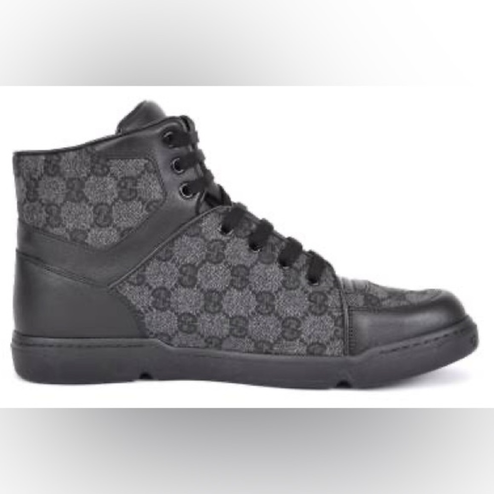 GUCCI Guccissima Black Canvas High Top Sneaker Shoes US MENS 10.5